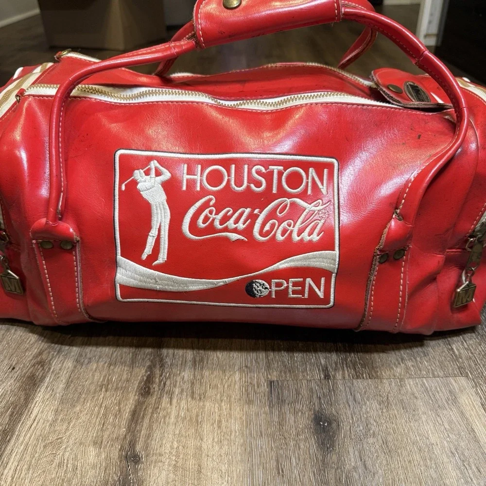 Vintage‎ Houston Open Golf Coca Cola Leather Duffel Bag Red White 50s 60s Talon